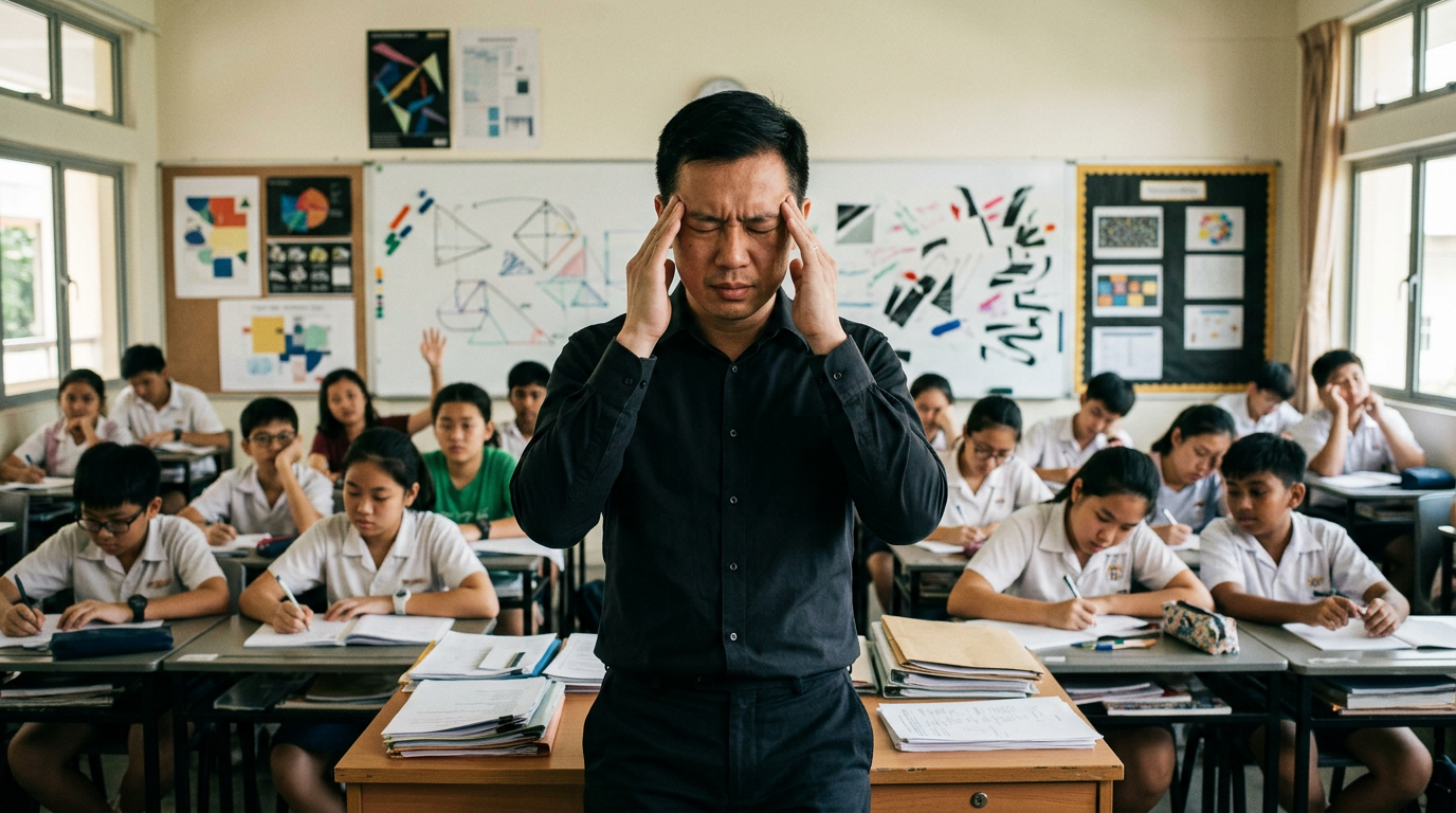 GP tuition teacher with headache struggling to teach mixed-ability students in one classroom