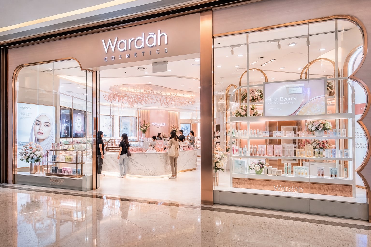 How To Market Beauty Products In Singapore 2 Wardah Cosmetics Singapore flagship store with halal beauty product displays in a premium mall setting
