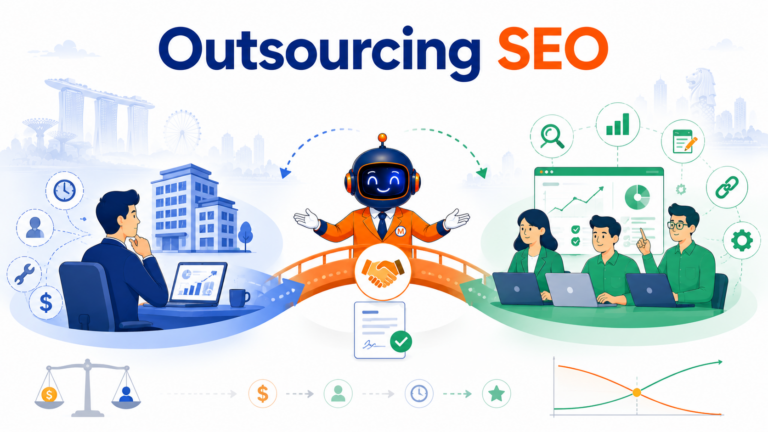 Outsourcing SEO featured image showing strategic partnership relationship between Singapore business or SME