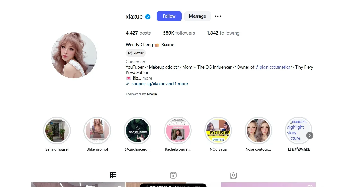 Top 24 Instagram Influencers In Singapore 2026 23 wendy cheng as one of the top instagram influencers