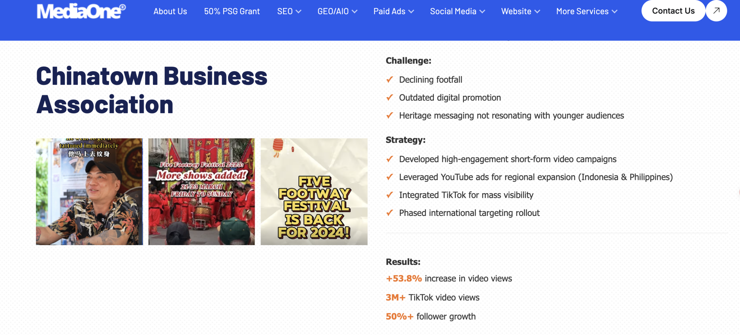 How Does TikTok Marketing Work in Singapore in 2026? A Practical Guide for Brands 3 Chinatown Business Association TikTok campaign results showing 3M+ views and 50%+ follower growth