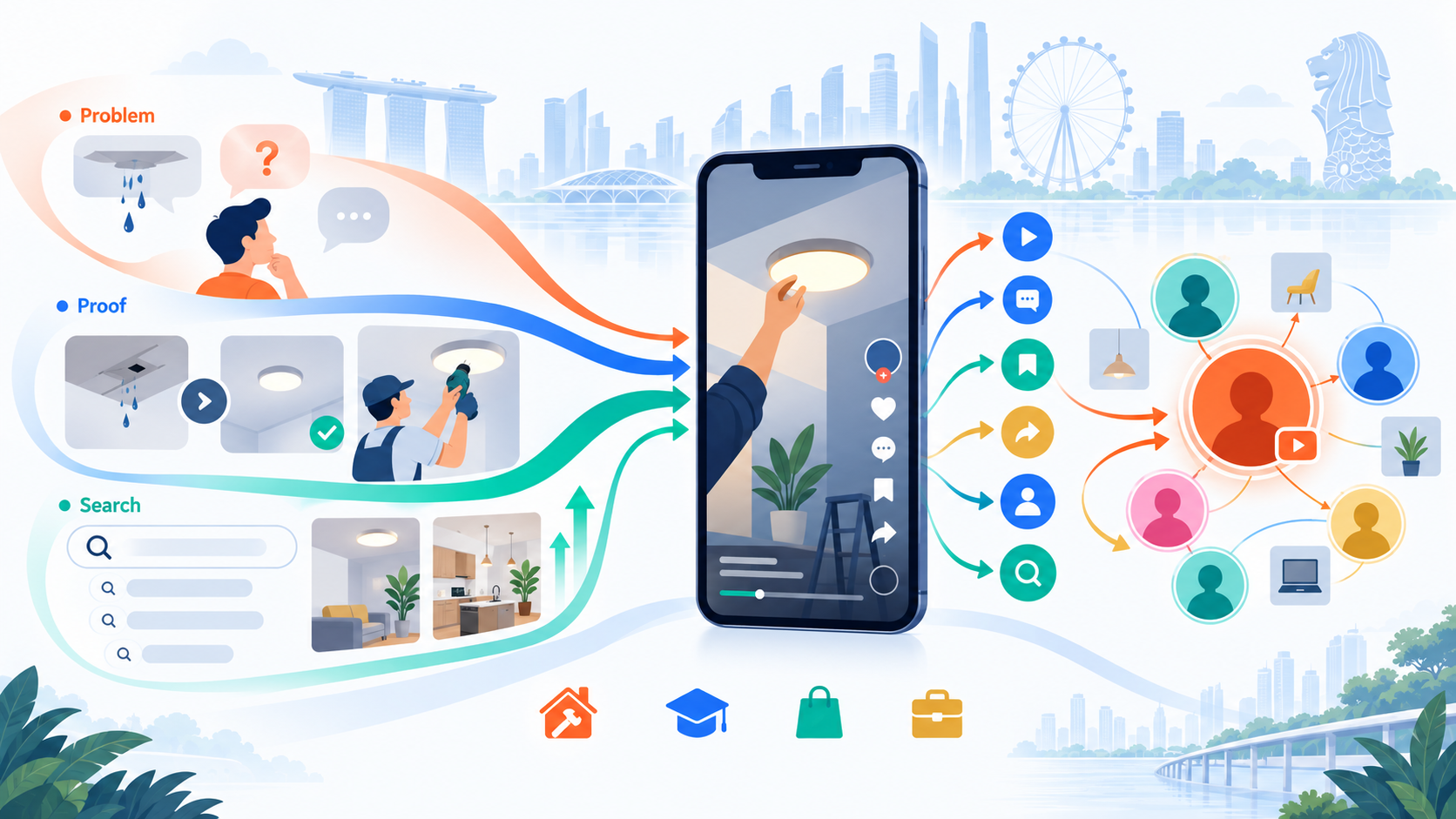 How Does TikTok Marketing Work in Singapore in 2026? A Practical Guide for Brands 1 how does tiktok marketing work - Content Around Problems, Proof and Search infographic
