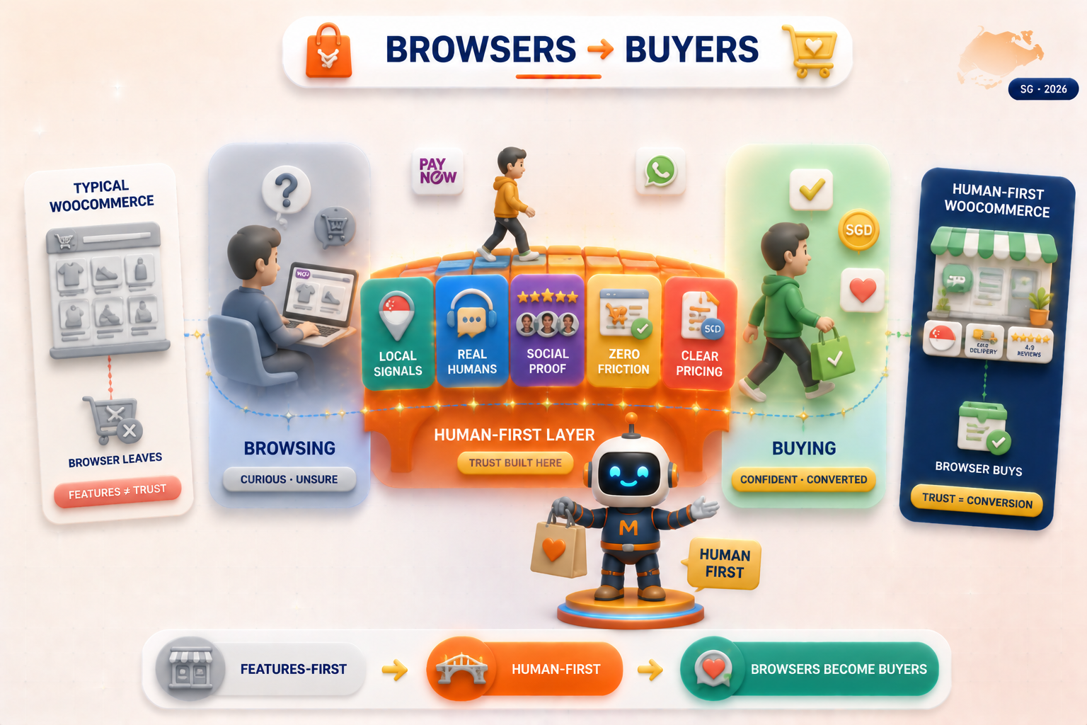 Human-first WooCommerce marketing in Singapore — five trust signals that turn store browsers into confident buyers.