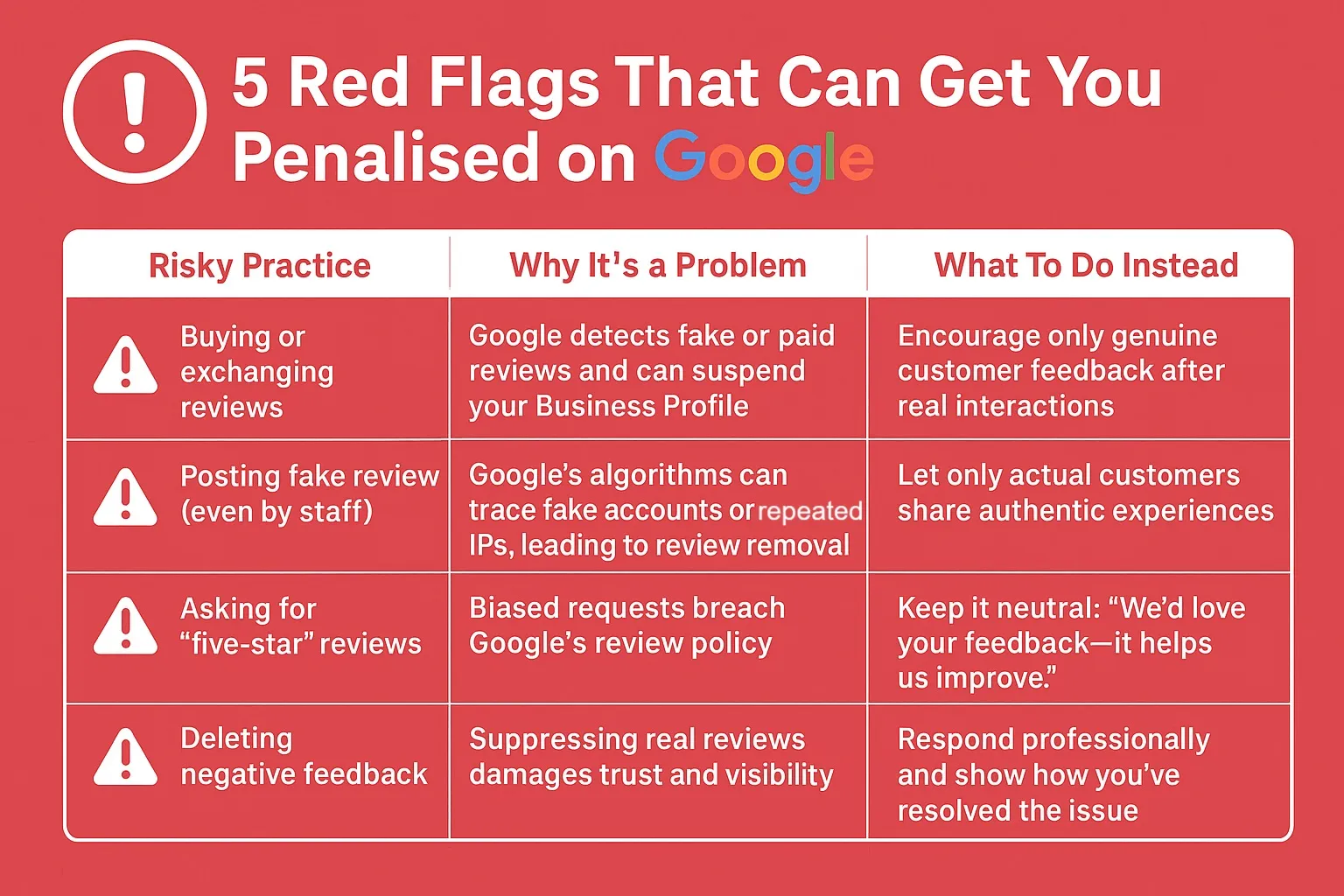 red flags to avoid to get more google reviews