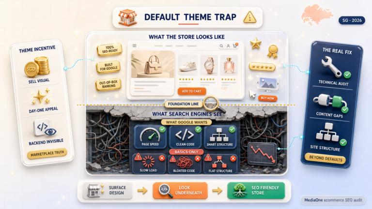 Why default themes fail for an SEO friendly ecommerce store with pretty design hides broken speed, code, and structure.