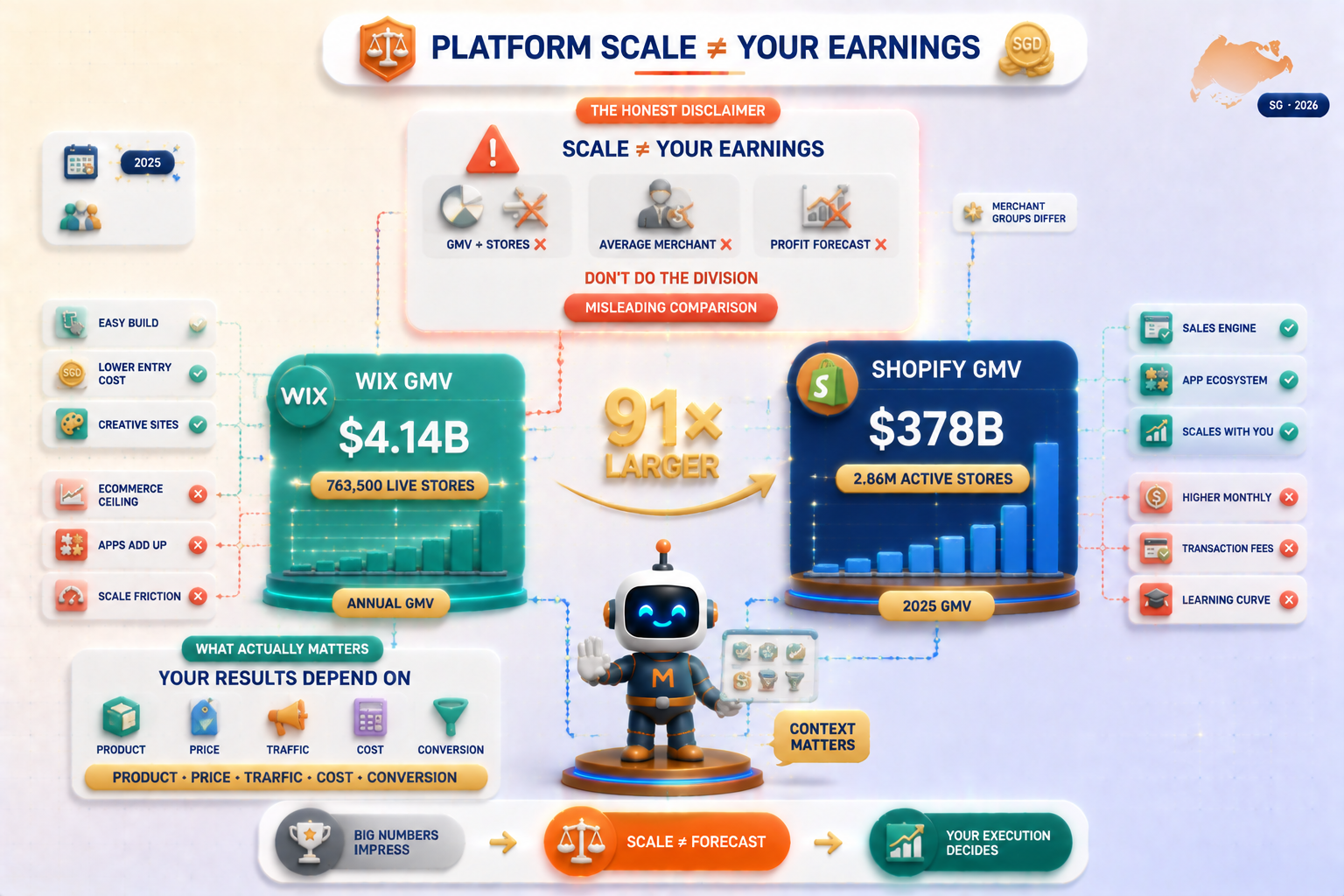 Wix vs Shopify earnings — $4.14B vs $378B GMV shows platform scale, not what your individual store will make