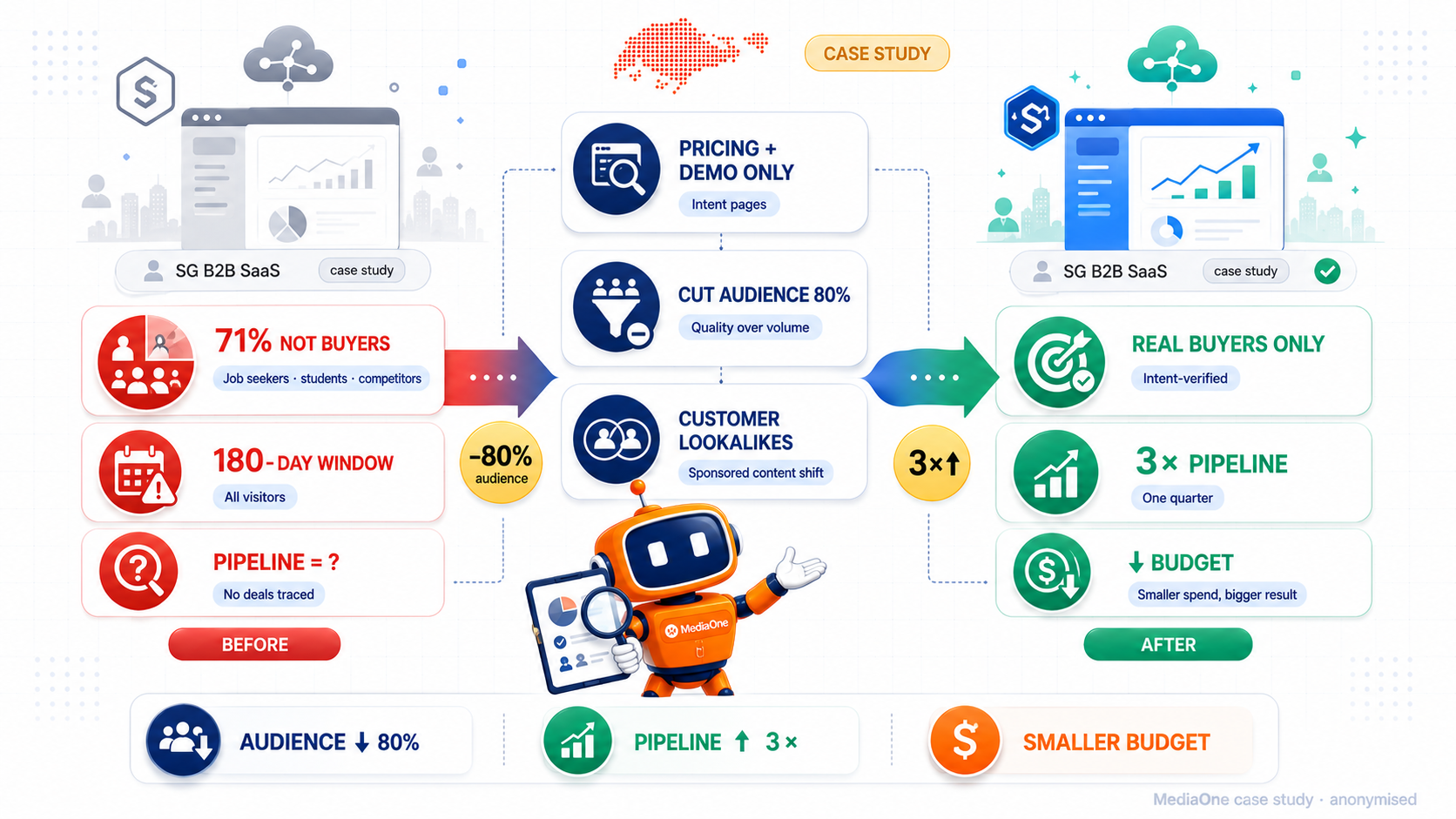 Remarketing vs Retargeting: What 60 Singapore SME Audits Taught Us 3 Singapore B2B SaaS LinkedIn retargeting case study infographic