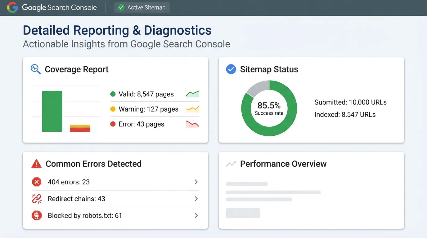 detailed reporting and diagnostics xml sitemap