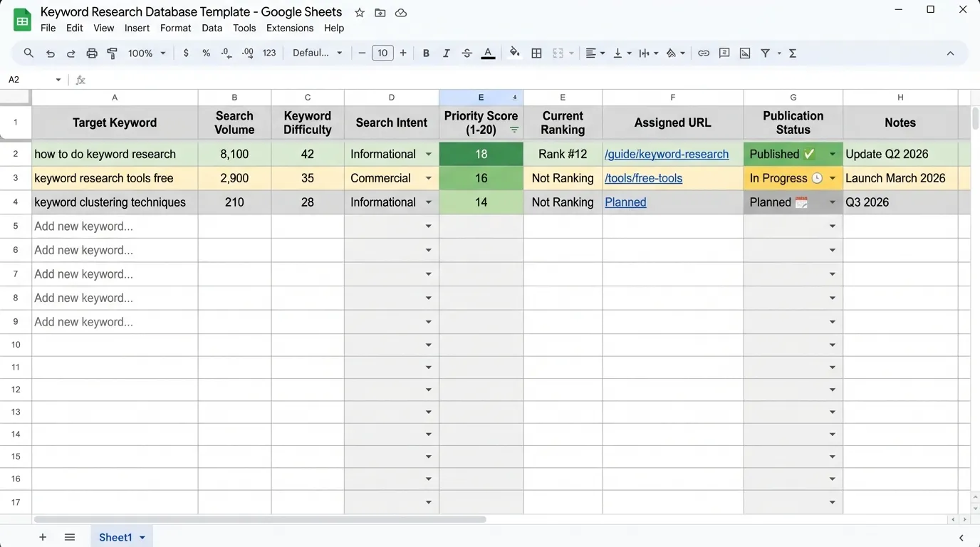 keyword research database template