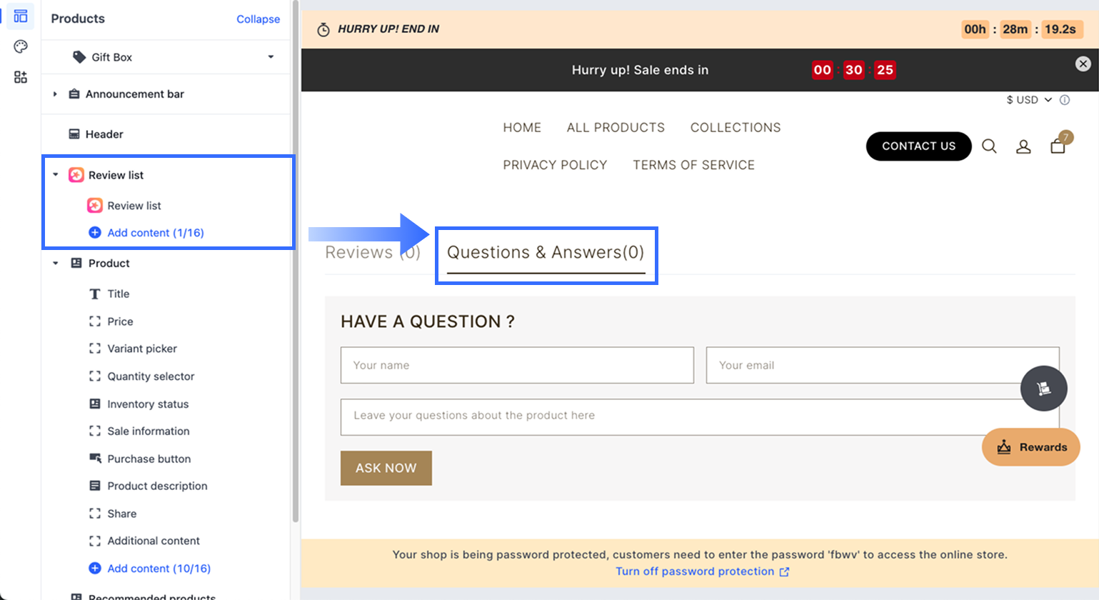 Shopline Website Setup: How to Launch a Store That Converts (Not Just Looks Nice) 17 Shopline theme editor - Adding a Questions & Answers section to the Shopline website