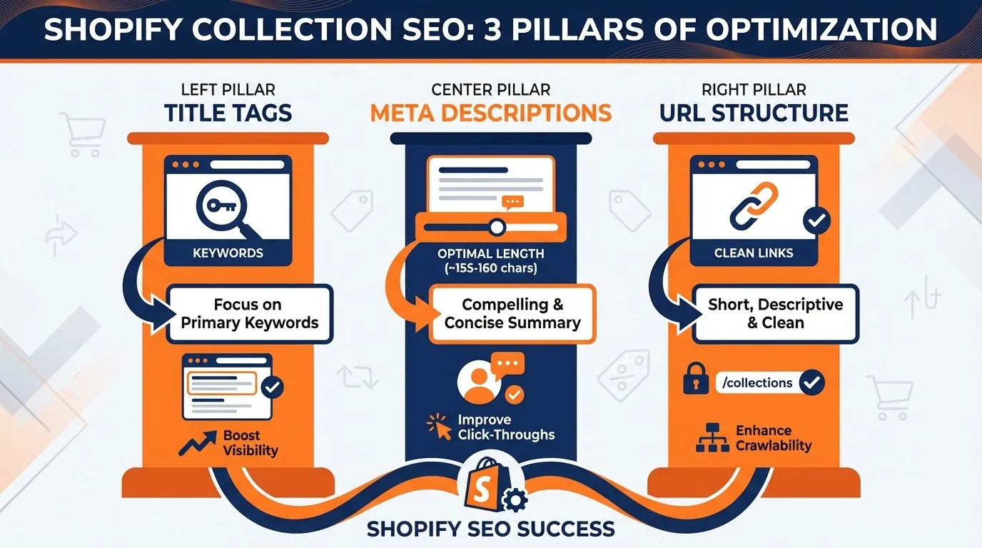 Shopify Collection Page SEO Strategy: Keyword Mapping, Collection Descriptions, and Collection-to-Product Internal Link Architecture 3 How to optimise your titles and meta tags for Shopify collection page SEO