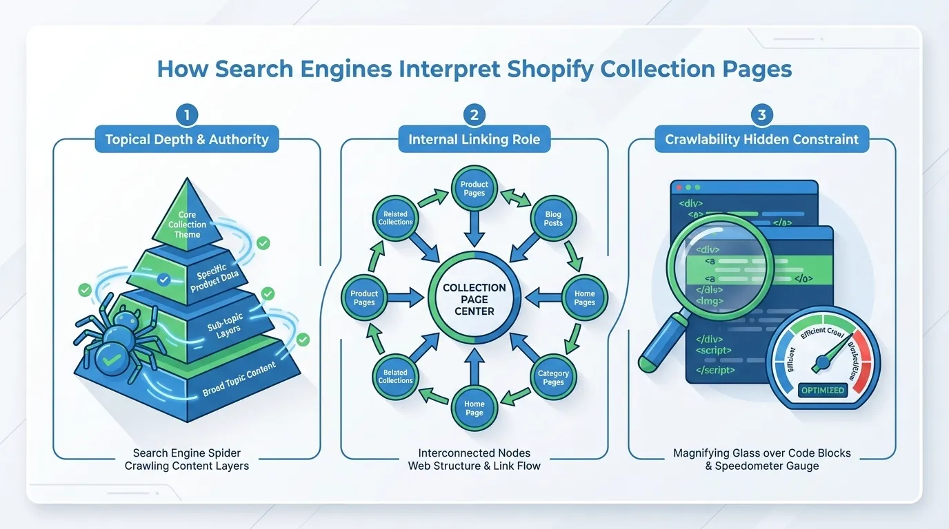 Shopify Collection Page SEO Strategy: Keyword Mapping, Collection Descriptions, and Collection-to-Product Internal Link Architecture 1 Shopify collection page SEO as read by a search engine