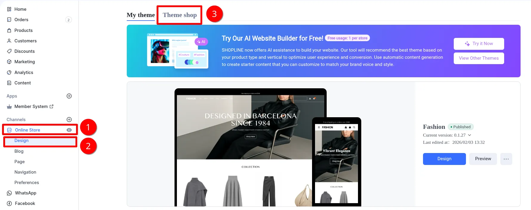 Steps to visiting the Shopline theme store for themes you can use for your Shopline e-commerce store