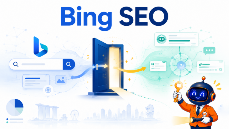Bing SEO featured image for Singapore marketers showing the AI search backdoor opportunity concept