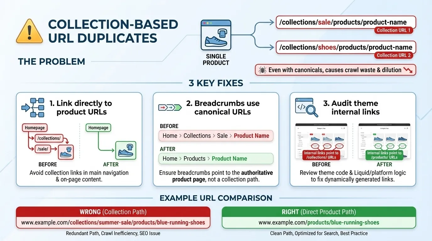 Shopify Technical SEO Checklist: Fixing Duplicate Content, Canonicals and Index Bloat 9 collection-based url for shopify technical seo