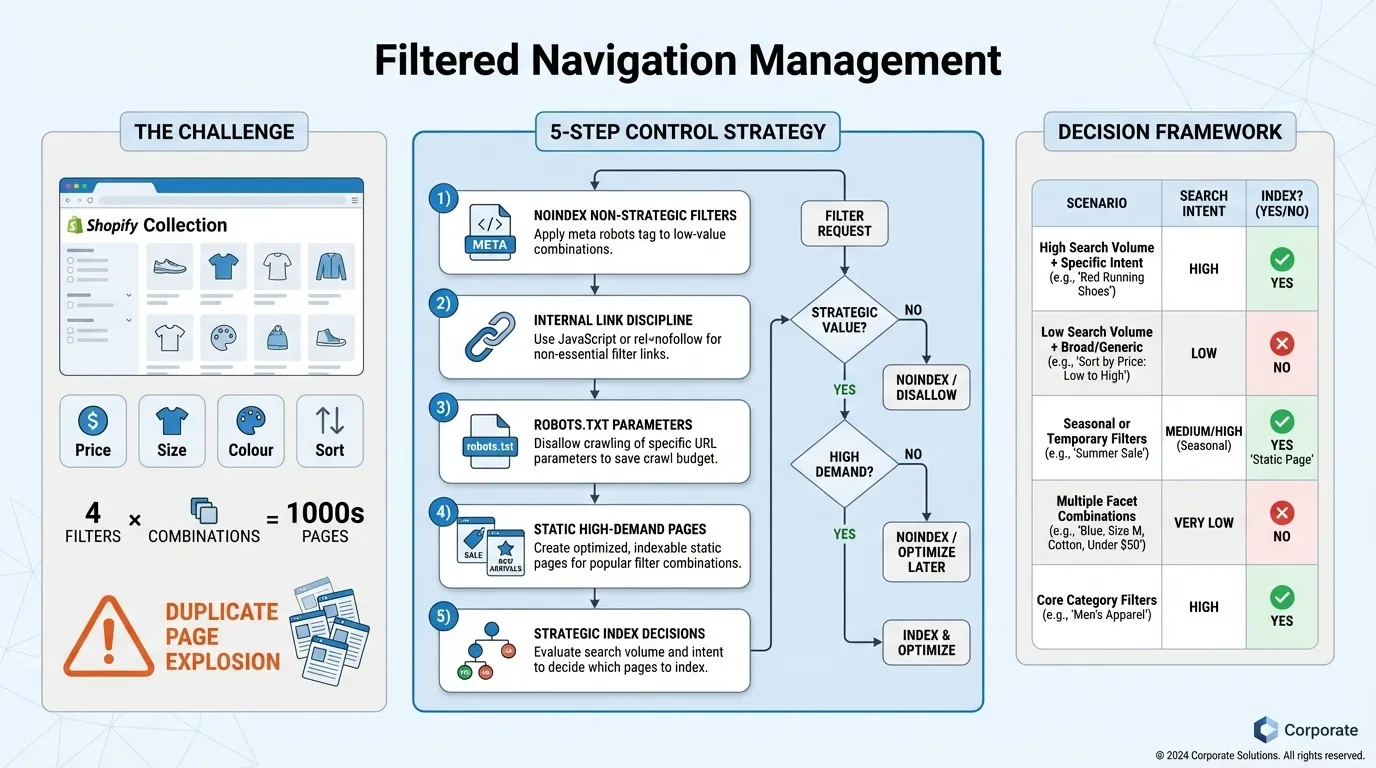 Shopify Technical SEO Checklist: Fixing Duplicate Content, Canonicals and Index Bloat 7 control filter for shopify technical seo