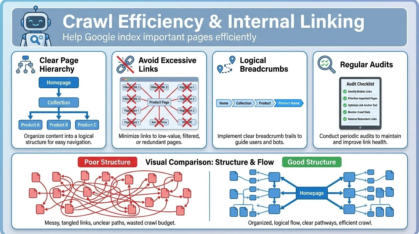 Shopify Technical SEO Checklist: Fixing Duplicate Content, Canonicals and Index Bloat 12 crawl efficiency for shopify technical seo