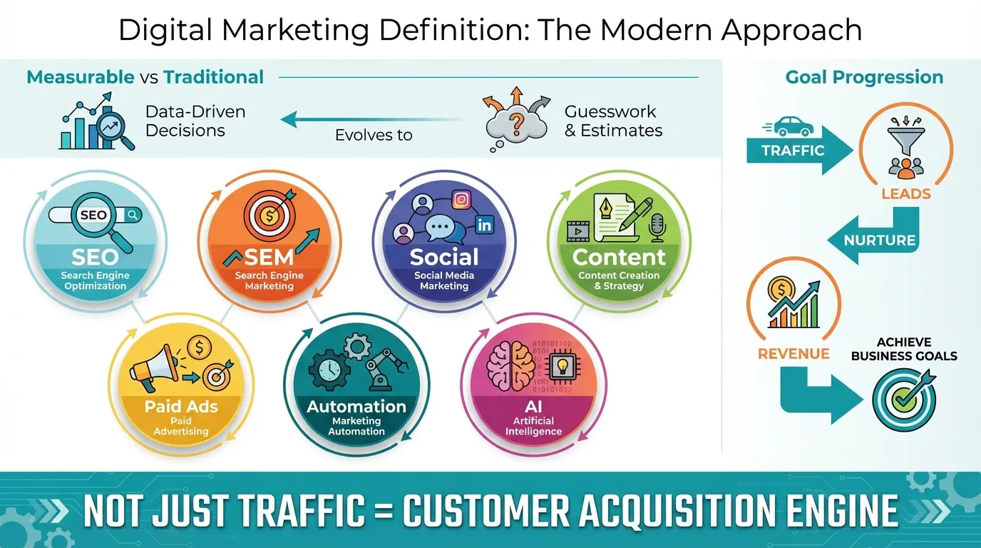 What Are Digital Marketing Services? A Breakdown of SEO, SEM, Social Media & AI Marketing 1 digital marketing definition for digital marketing services