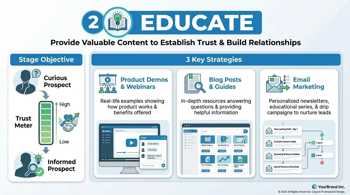 The 5E Brand Funnel Explained: Engage, Educate, Evaluate, Employ, Evangelise 4 educate stage for the brand funnel