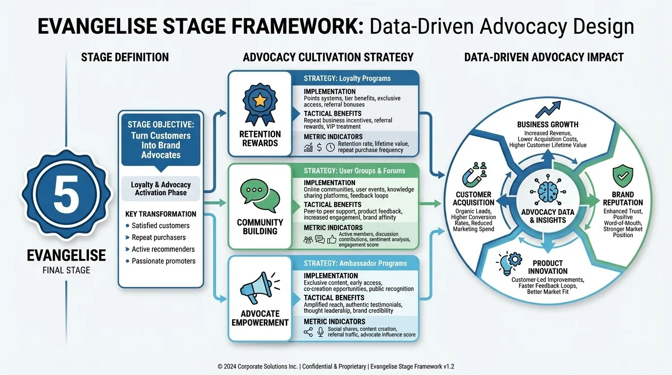 The 5E Brand Funnel Explained: Engage, Educate, Evaluate, Employ, Evangelise 7 evangelise stage for the 5e brand funnel