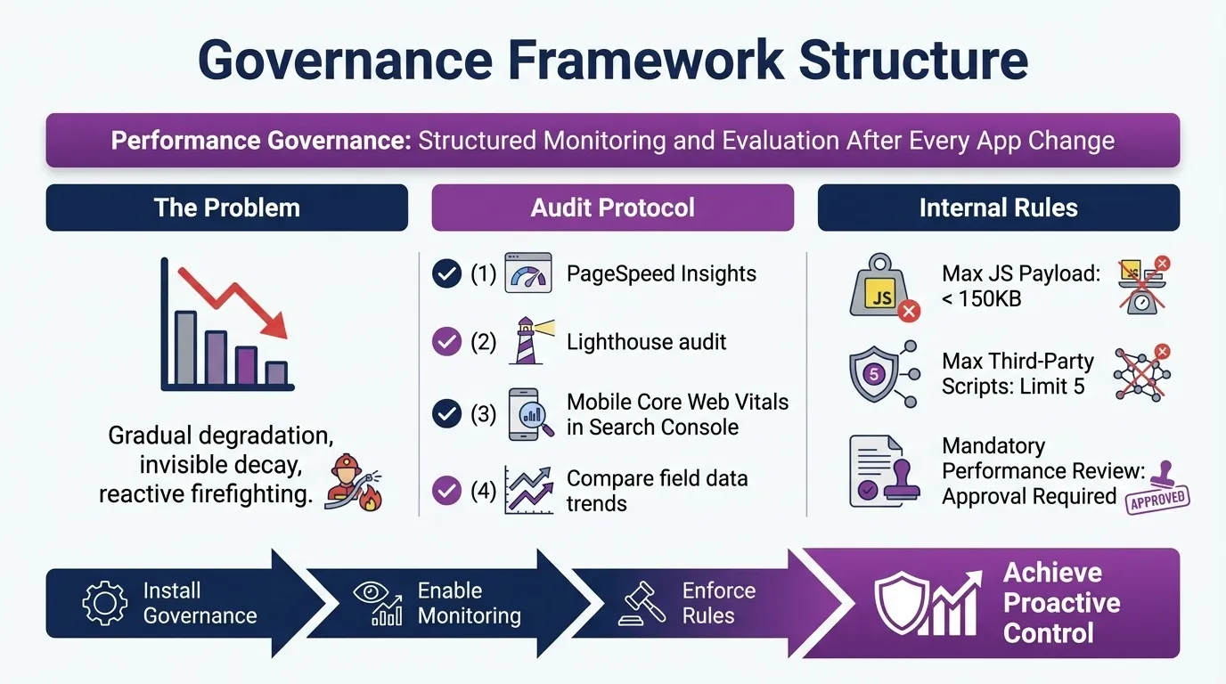 Shopify Core Web Vitals and Site Speed: Theme Optimisation, App Conflicts, and Mobile-First Indexing Improvements 14 implement performance governance for shopify core web vitals