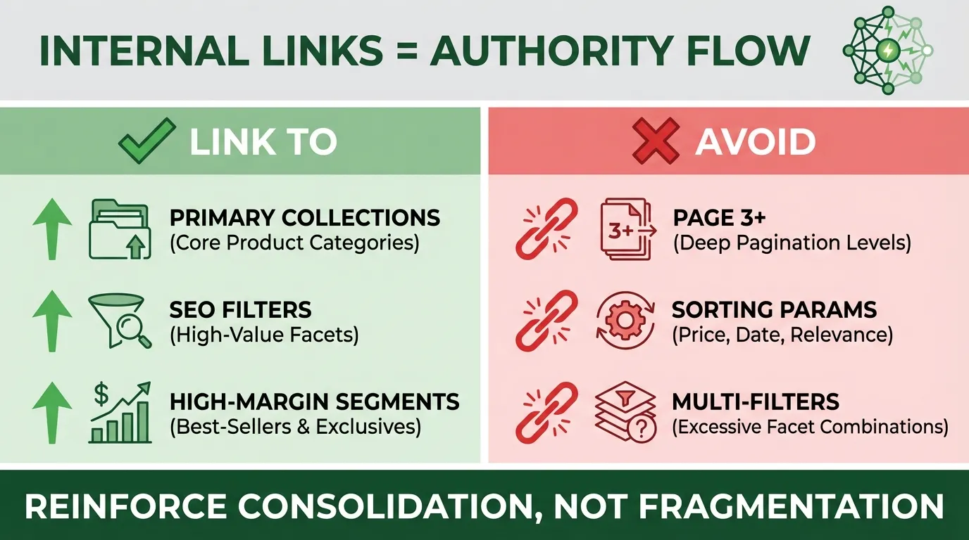 Shopify Pagination and Faceted Navigation SEO: Crawl Budget Control for Large Catalogues (What to Noindex, Canonicalise, and Link) 7 internal links for shopify pagination
