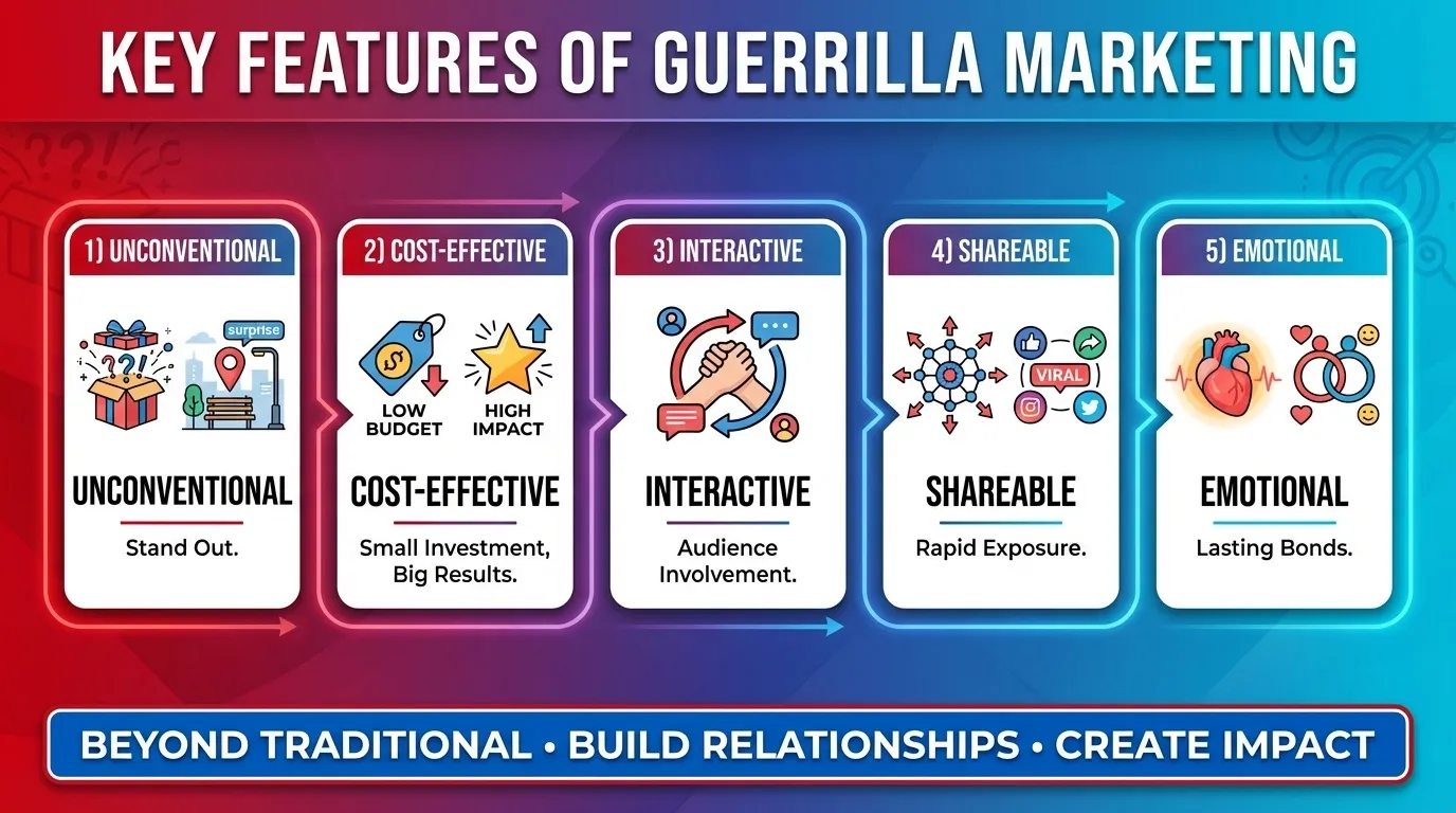 What Is Guerrilla Marketing? 13 Creative Examples That Will Inspire Your Next Campaign 2 key features for guerrilla marketing