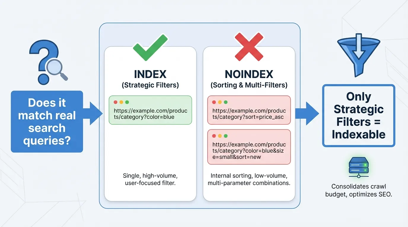Shopify Pagination and Faceted Navigation SEO: Crawl Budget Control for Large Catalogues (What to Noindex, Canonicalise, and Link) 5 noindex strategy for faceted url for shopify pagination