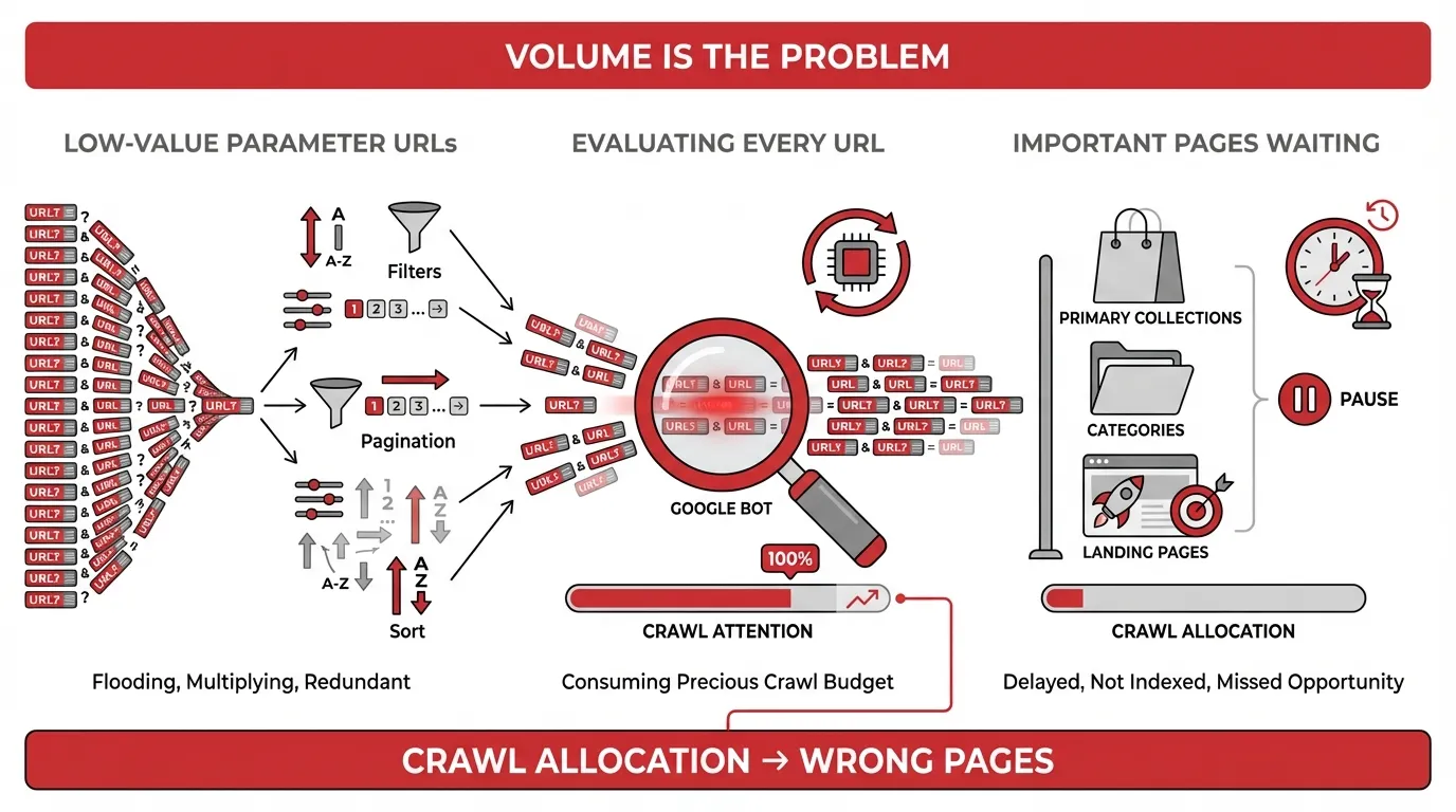 Shopify Pagination and Faceted Navigation SEO: Crawl Budget Control for Large Catalogues (What to Noindex, Canonicalise, and Link) 10 not indexed for shopify pagination