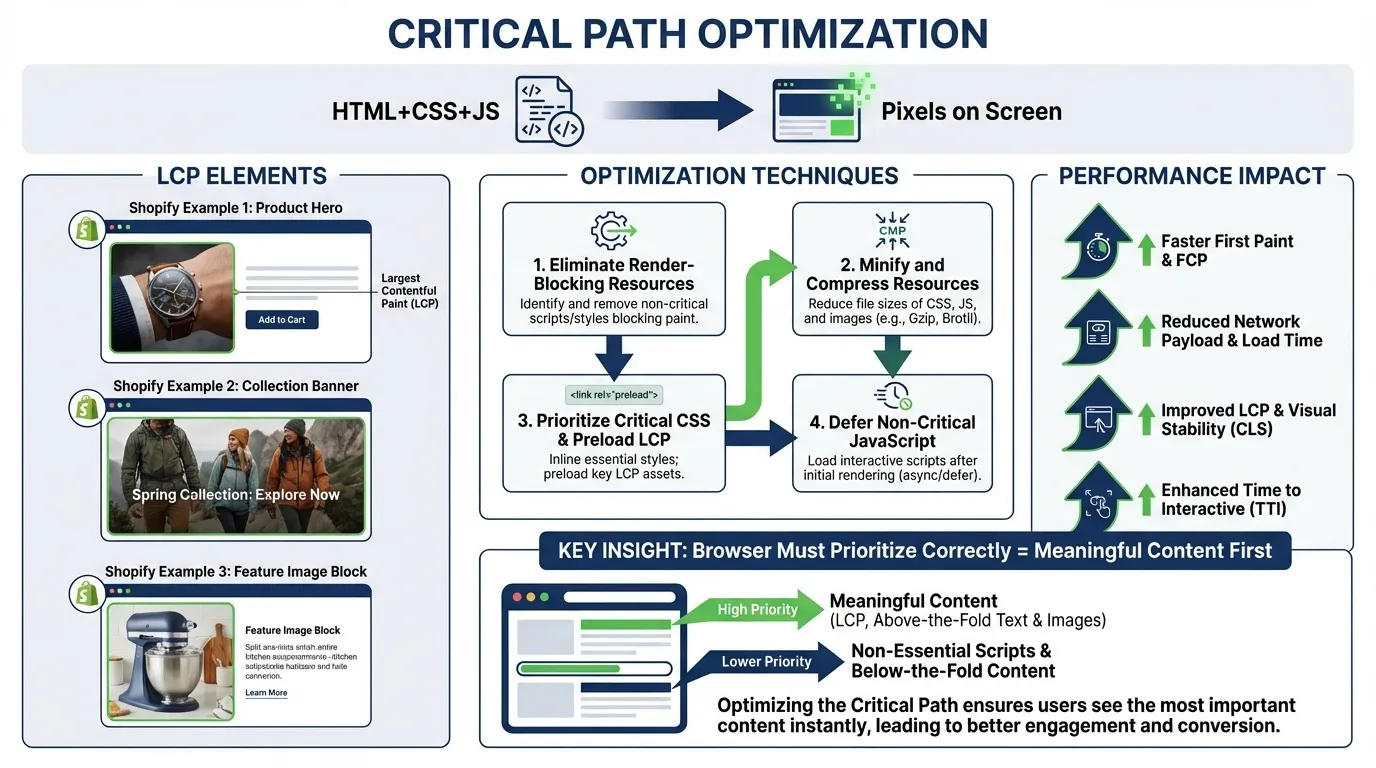 Shopify Core Web Vitals and Site Speed: Theme Optimisation, App Conflicts, and Mobile-First Indexing Improvements 6 optimise rendering path for shopify core web vitals
