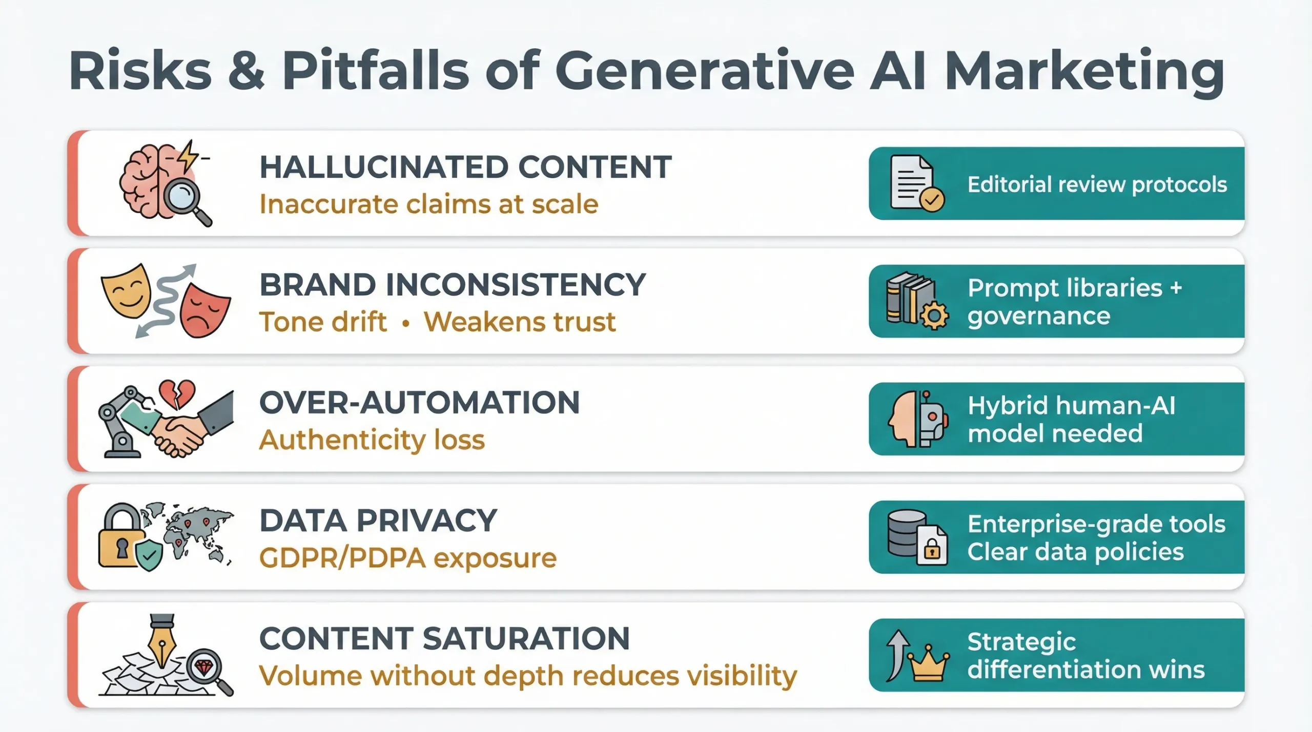 Generative AI Marketing: Real-World Use Cases, Tools & Implementation Guide 16 risks of generative ai marketing