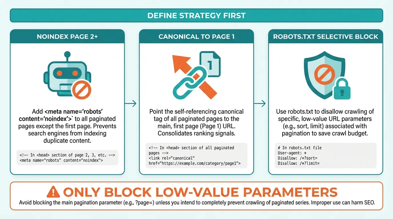 Shopify Pagination and Faceted Navigation SEO: Crawl Budget Control for Large Catalogues (What to Noindex, Canonicalise, and Link) 8 strategy implementation for shopify pagination