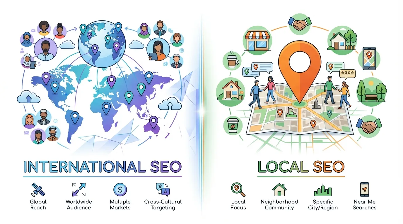 Difference between International SEO and Local SEO in terms of target audience