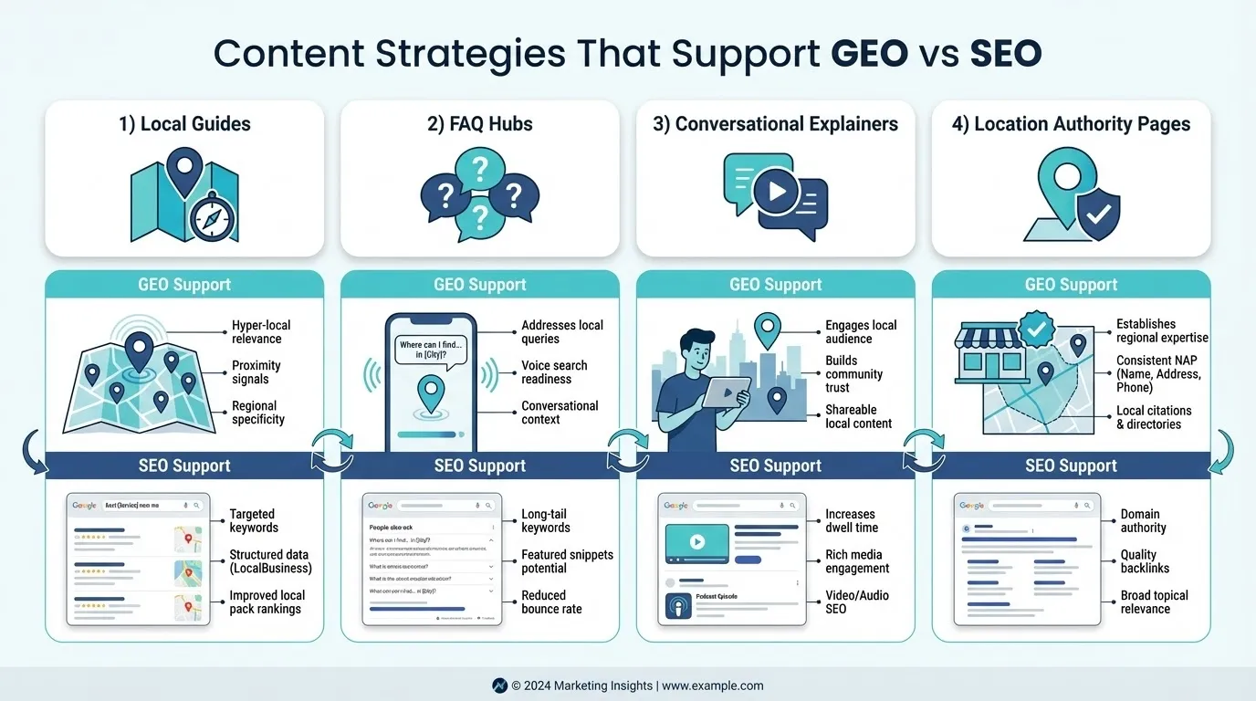 How GEO vs SEO Affects Local Search Visibility in 2026 8 GEO and SEO content strategies