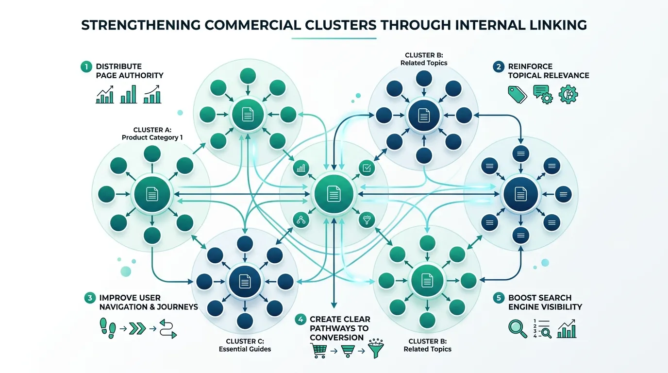 Good eCommerce SEO shows internal linking via clusters