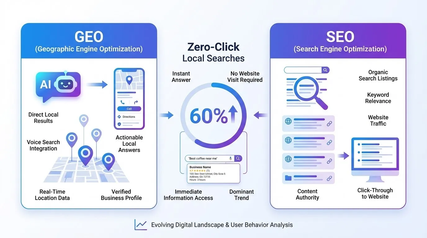 How GEO vs SEO Affects Local Search Visibility in 2026 6 How GEO vs SEO are affected by zero-click