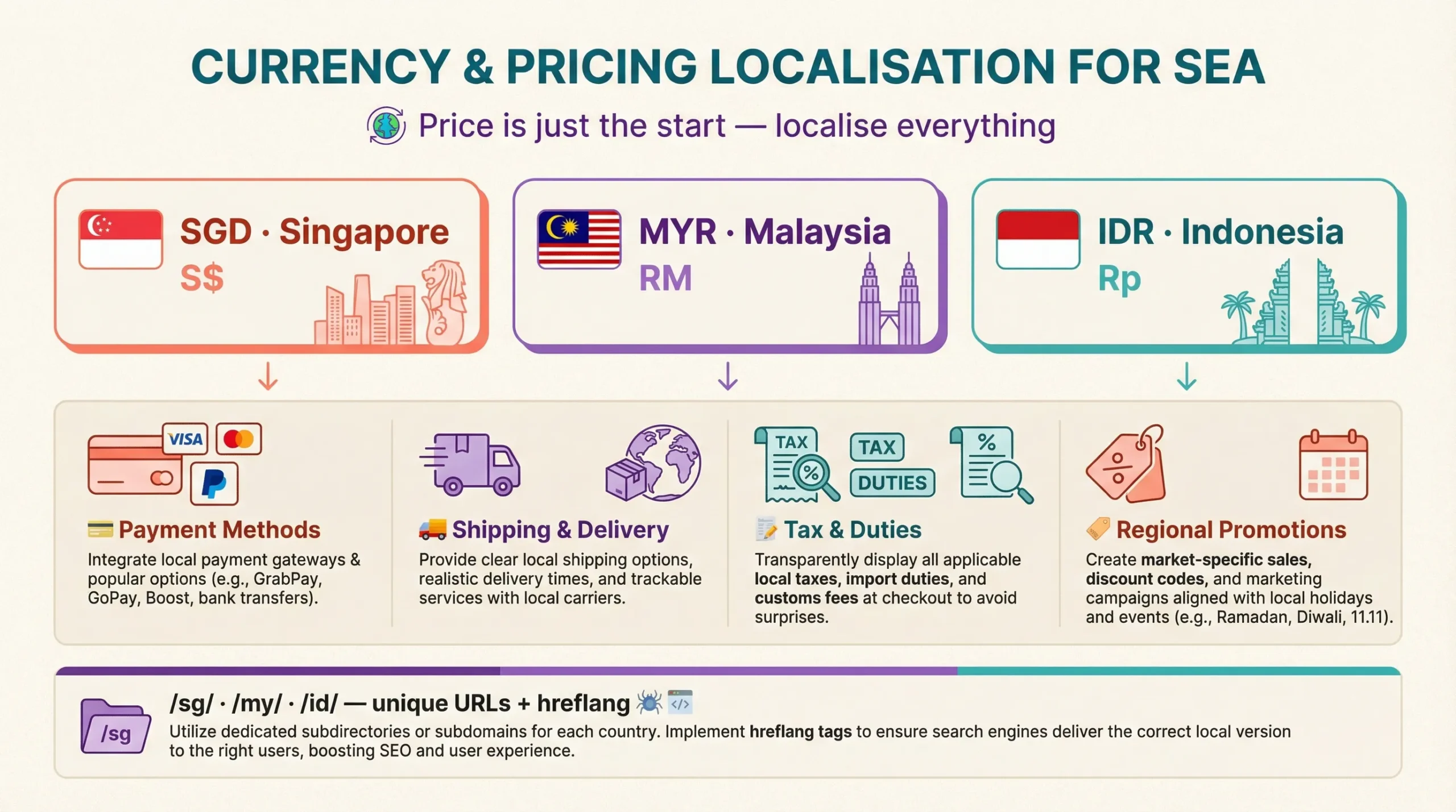 International E-commerce SEO for Singapore Brands Expanding in Southeast Asia 6 currency localisation in international e-commerce seo