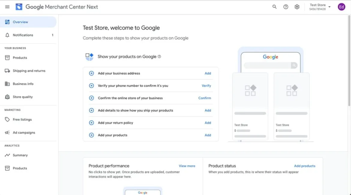 google merchant center interface