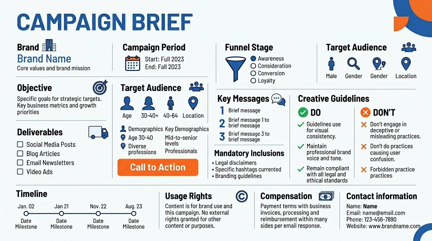 Influencer marketing funnel campaign brief template