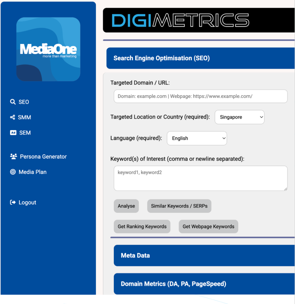 Digimetrics AI Dashboard — SEO, SMM, SEM & More