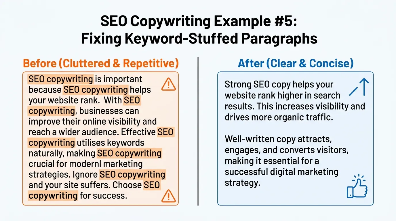 SEO copywriting rewrite example for using keywords