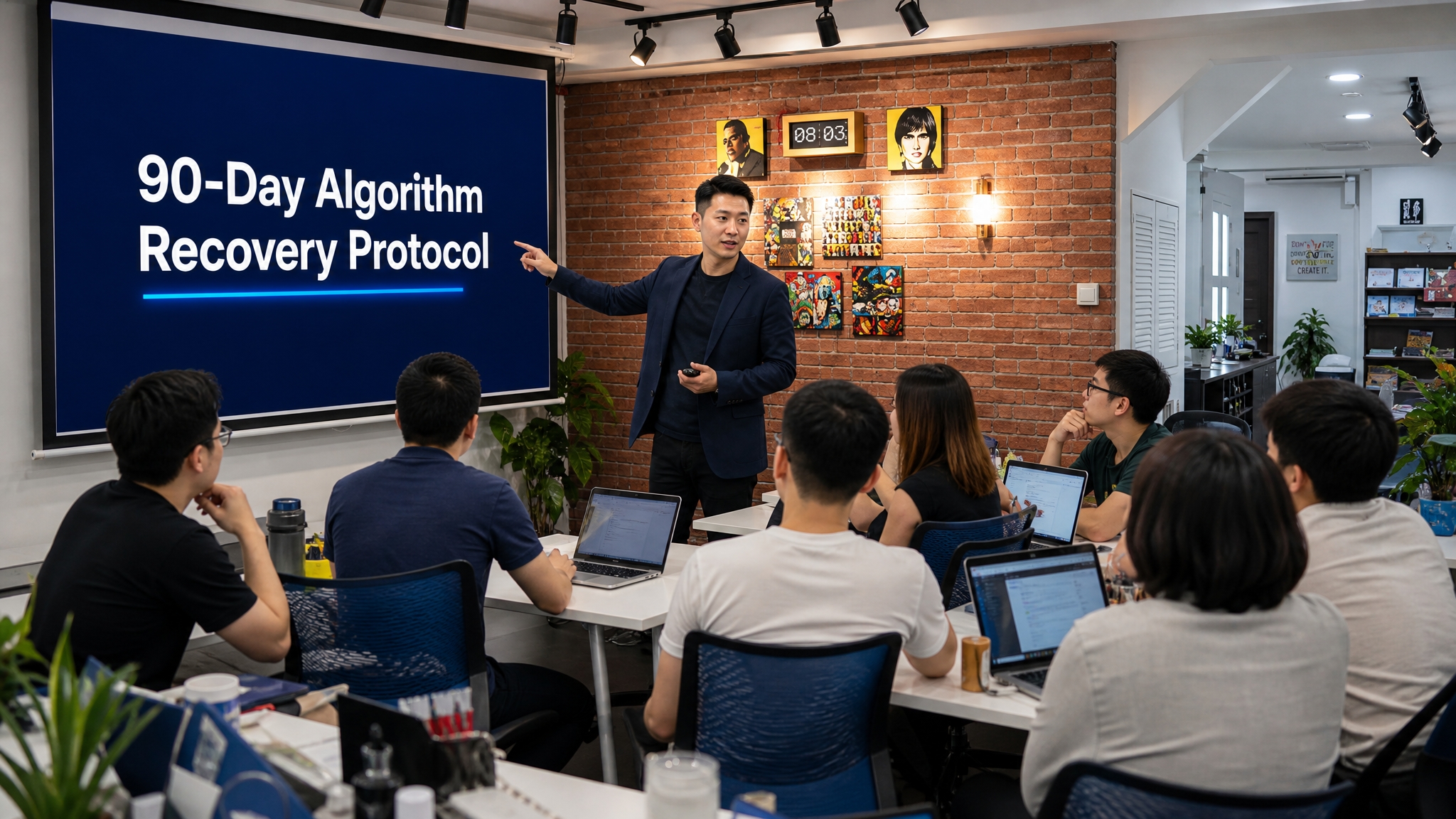 Reddit SEO Singapore Field Report After Google's May 2026 Core Update 2 SEO consultant presenting 90-Day Algorithm Recovery Protocol to MediaOne team