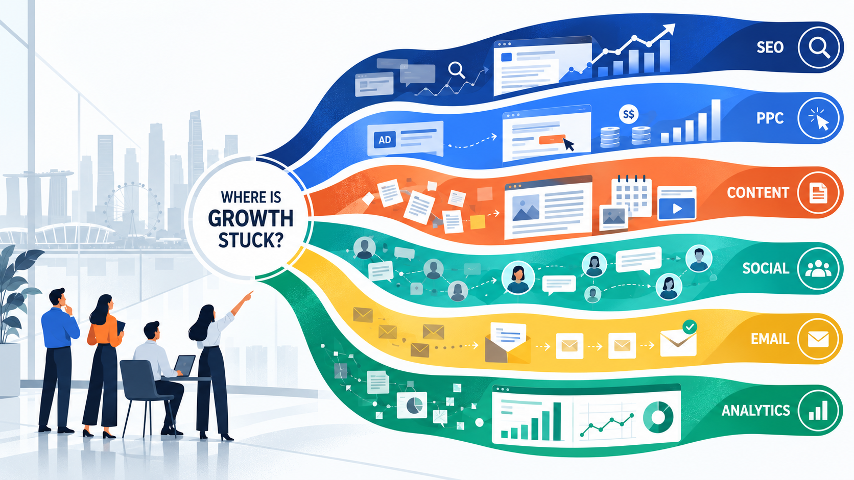 Building and Managing an Effective Digital Marketing Team: Roles, Structure and Talent Strategy 1 Digital marketing team identifying growth gaps across key channels