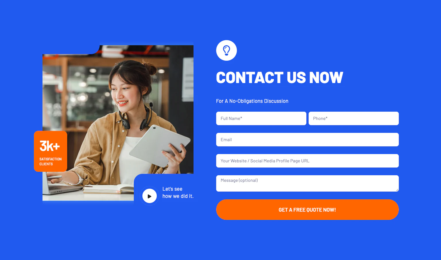 Online Reputation in 2026: Where Customer Reviews Actually Build Trust 7 MediaOne contact section showing a consultation form beside a service representative image and client-count statement