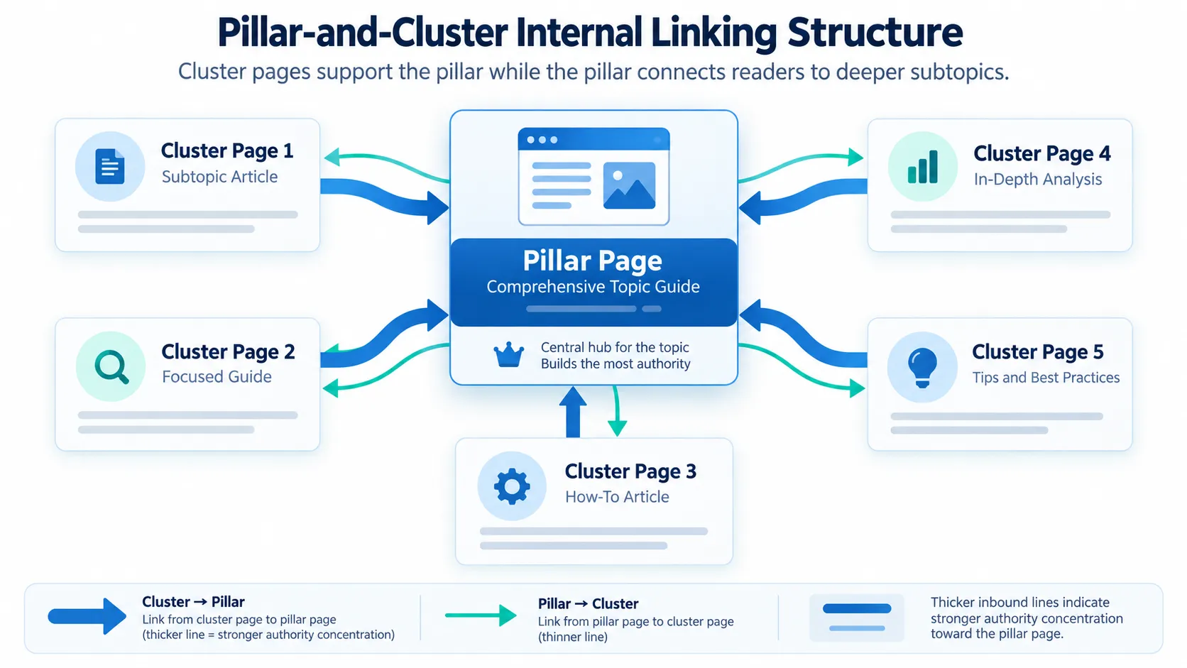 Internal Linking Strategy: How to Structure Links That Rank Better and Keep Readers Engaged 1 pillar and cluster internal linking structure by mediaone
