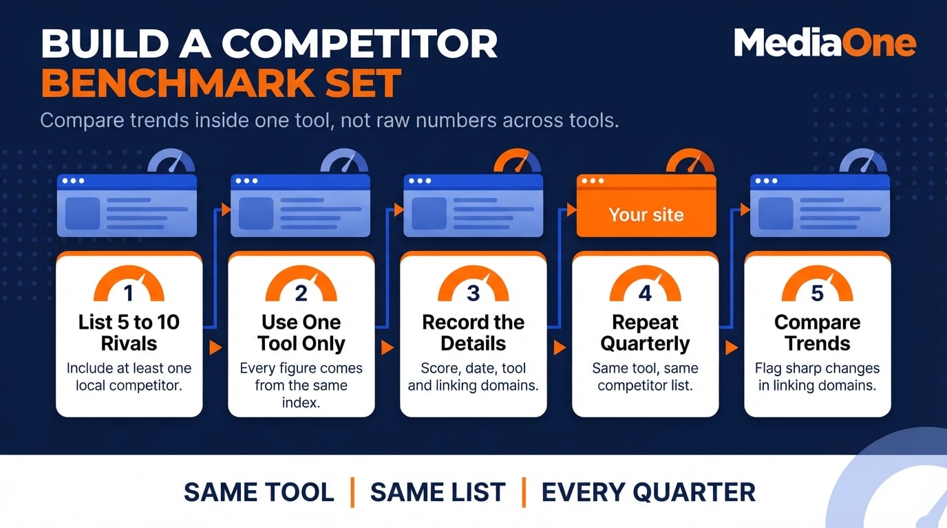 How to Check Domain Authority in 2026: Free Tools, Scores and What They Really Mean 2 Five steps to build a competitor benchmark set when you check domain authority each quarter