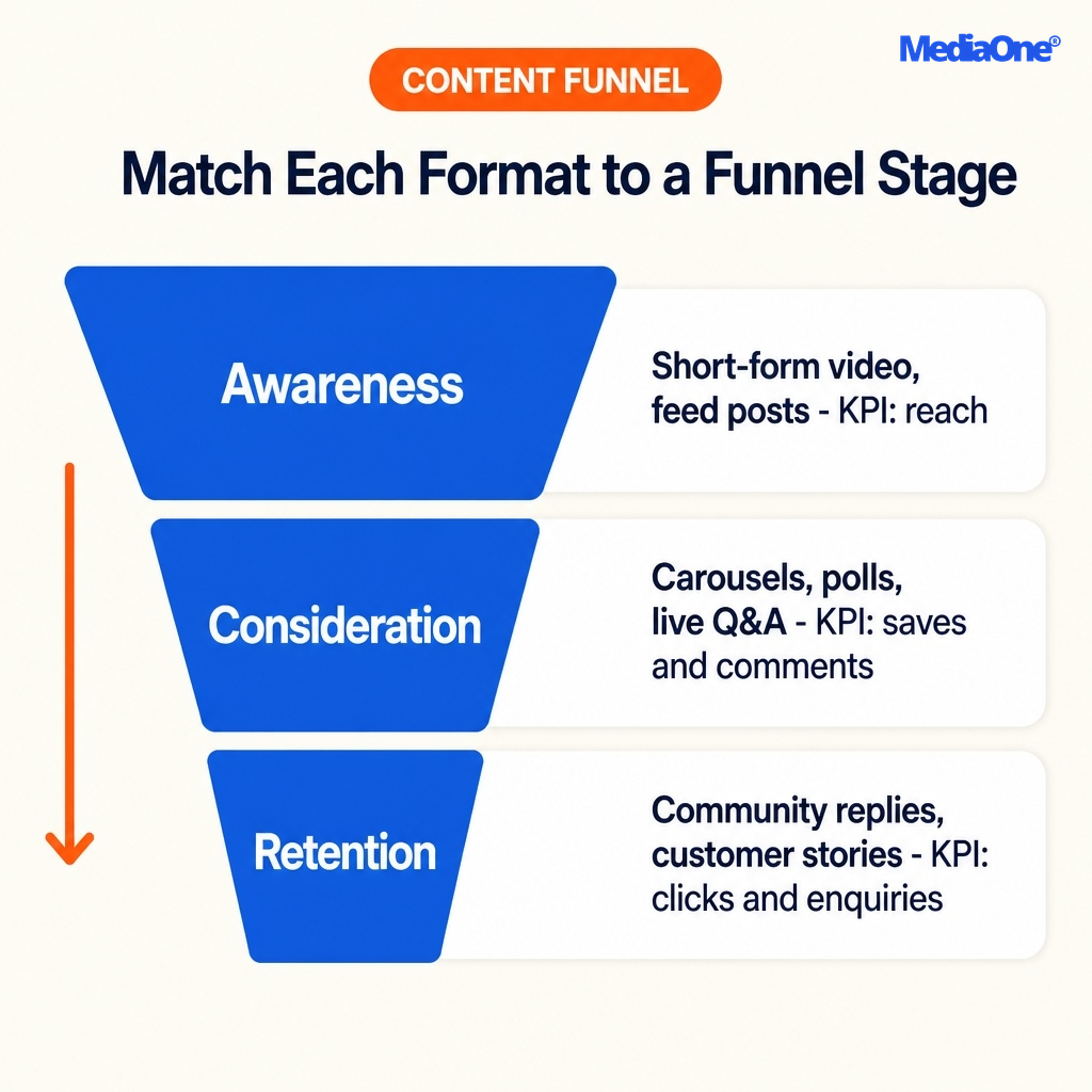 Social Media Content Marketing: How to Plan, Create and Measure Content That Actually Works in Singapore (2026) 1 content funnel for social media content marketing: awareness, consideration, retention