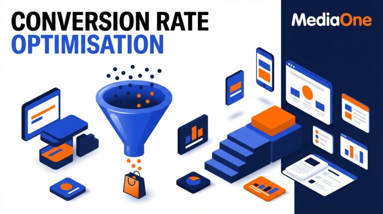 Conversion rate optimisation strategies hero showing an isometric funnel turning visitors into customers
