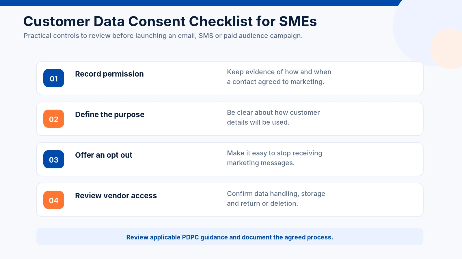 Digital Marketing Services for SMEs in Singapore: A 2026 Buyer's Guide to Choosing, Scoping and Measuring Results 8 Customer Data Consent Checklist for Singapore SMEs
