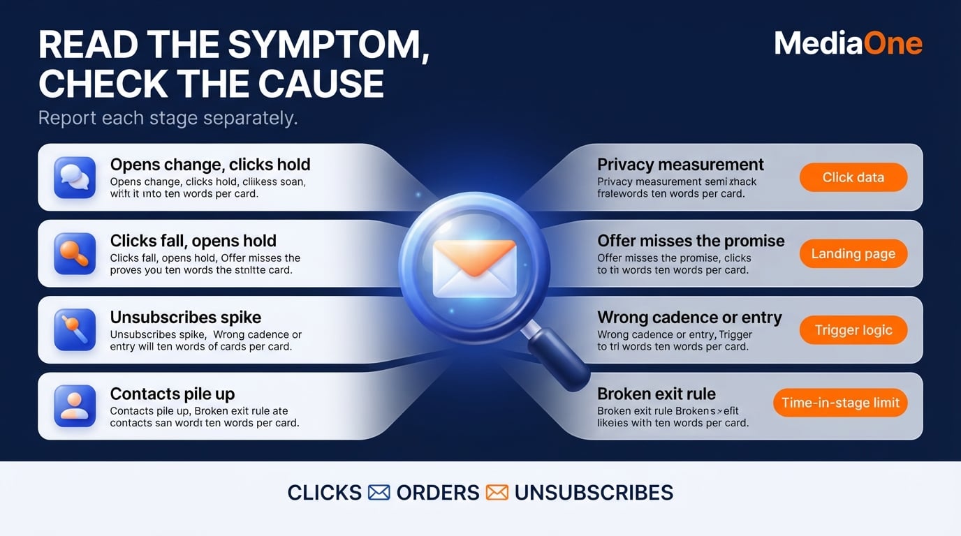 Email Marketing Lifecycle: How to Map, Automate and Measure Every Stage of the Customer Journey 3 Four email marketing lifecycle symptoms with their likely causes and what to check first